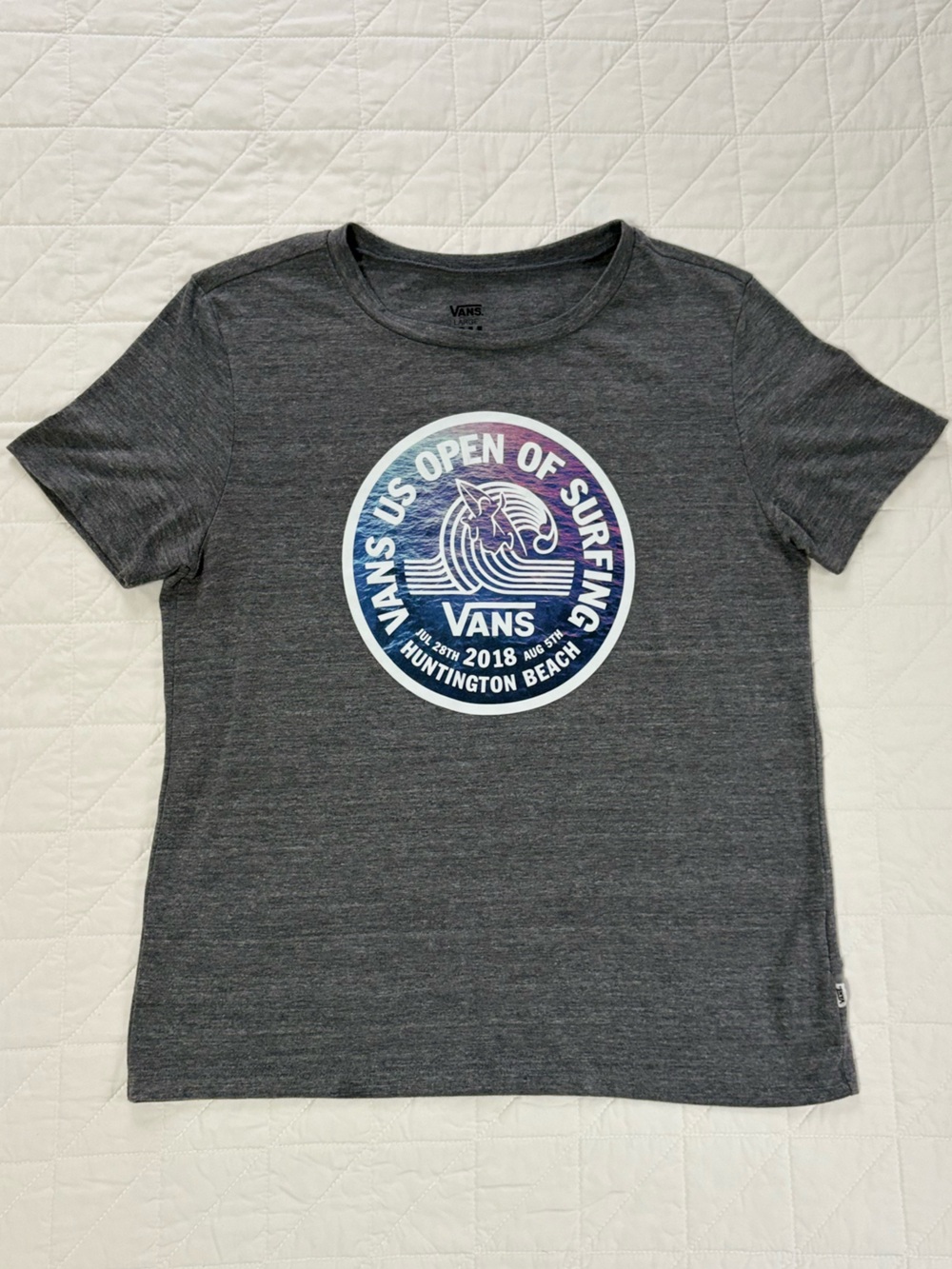 Vans Women’s Large 2018 US Open of Surfing Huntington Beach Heather Gray Tee